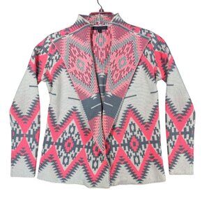 Wyatt Open Front Knit Cardigan Aztec Zig Zag Women XS/S Beige Pink